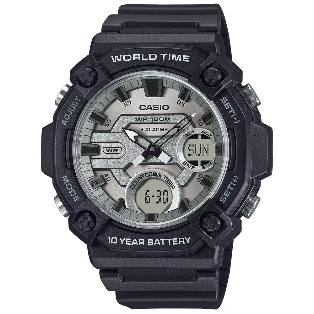 Casio Standard Men's 100m World Time AnaDigi Wrist Watch, AEQ-120W-7AVDF