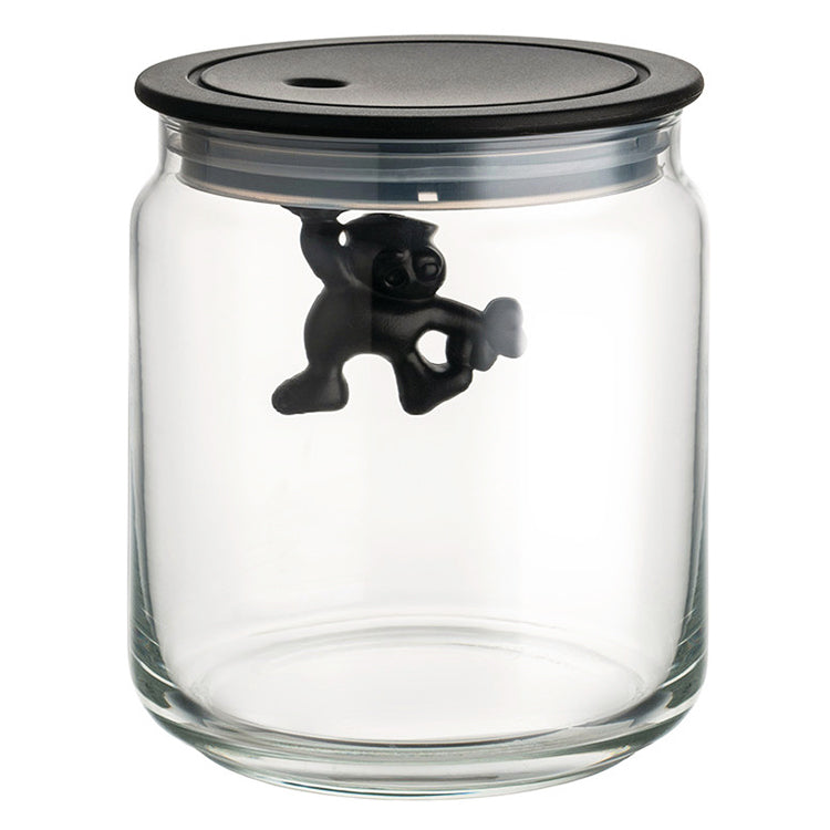 Alessi Gianni Glass Jar With Black Lid