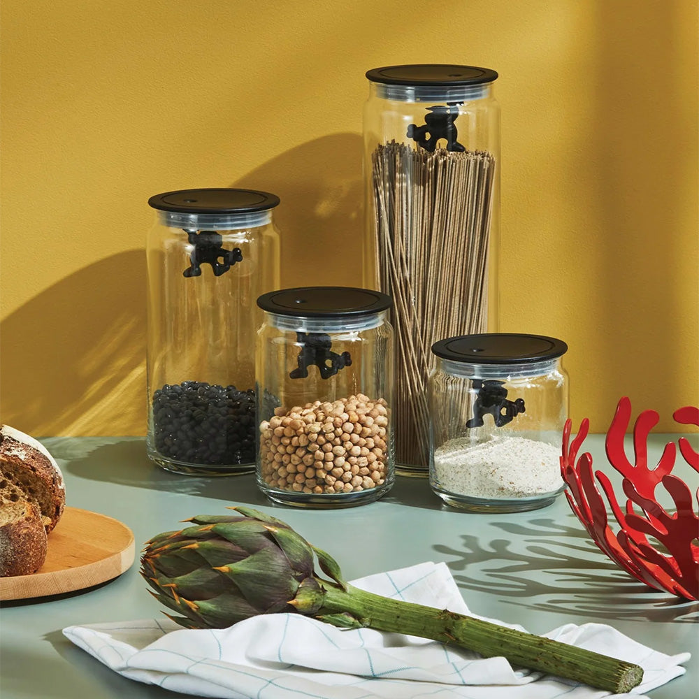 Alessi Gianni Glass Jar With Black Lid