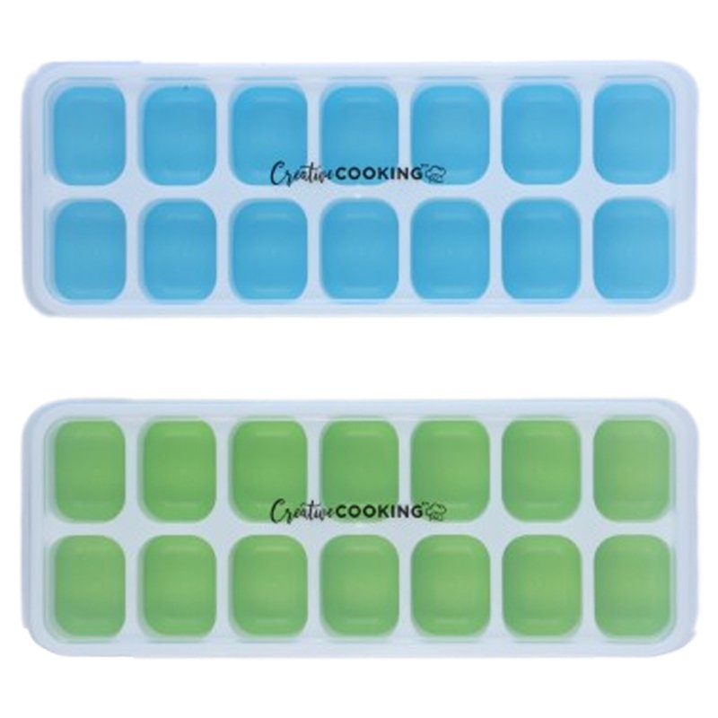Creative Cooking Silicone Pop-Out Ice Trays With Lids, Set Of 2