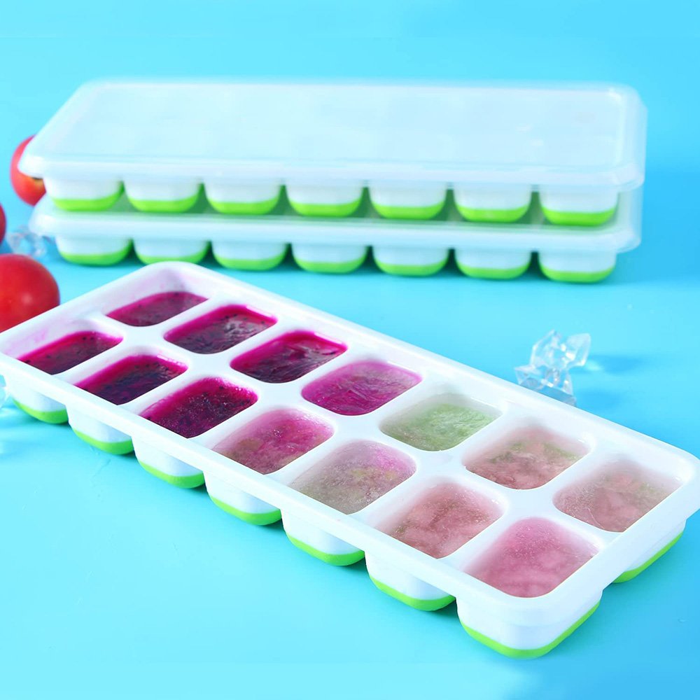 Creative Cooking Silicone Pop-Out Ice Trays With Lids, Set Of 2