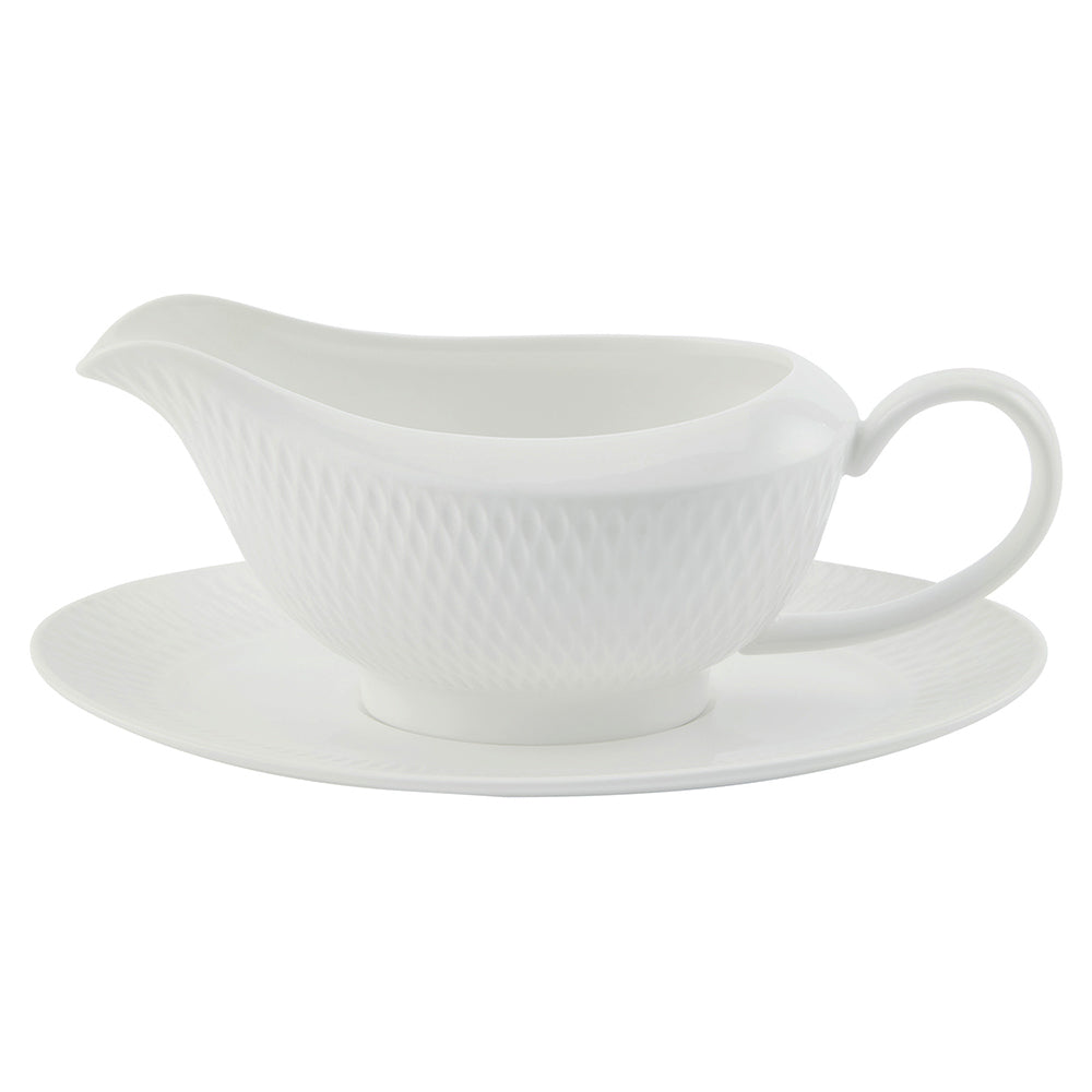 Maxwell & Williams White Basics Diamonds Gravy Boat & Saucer, 480ml