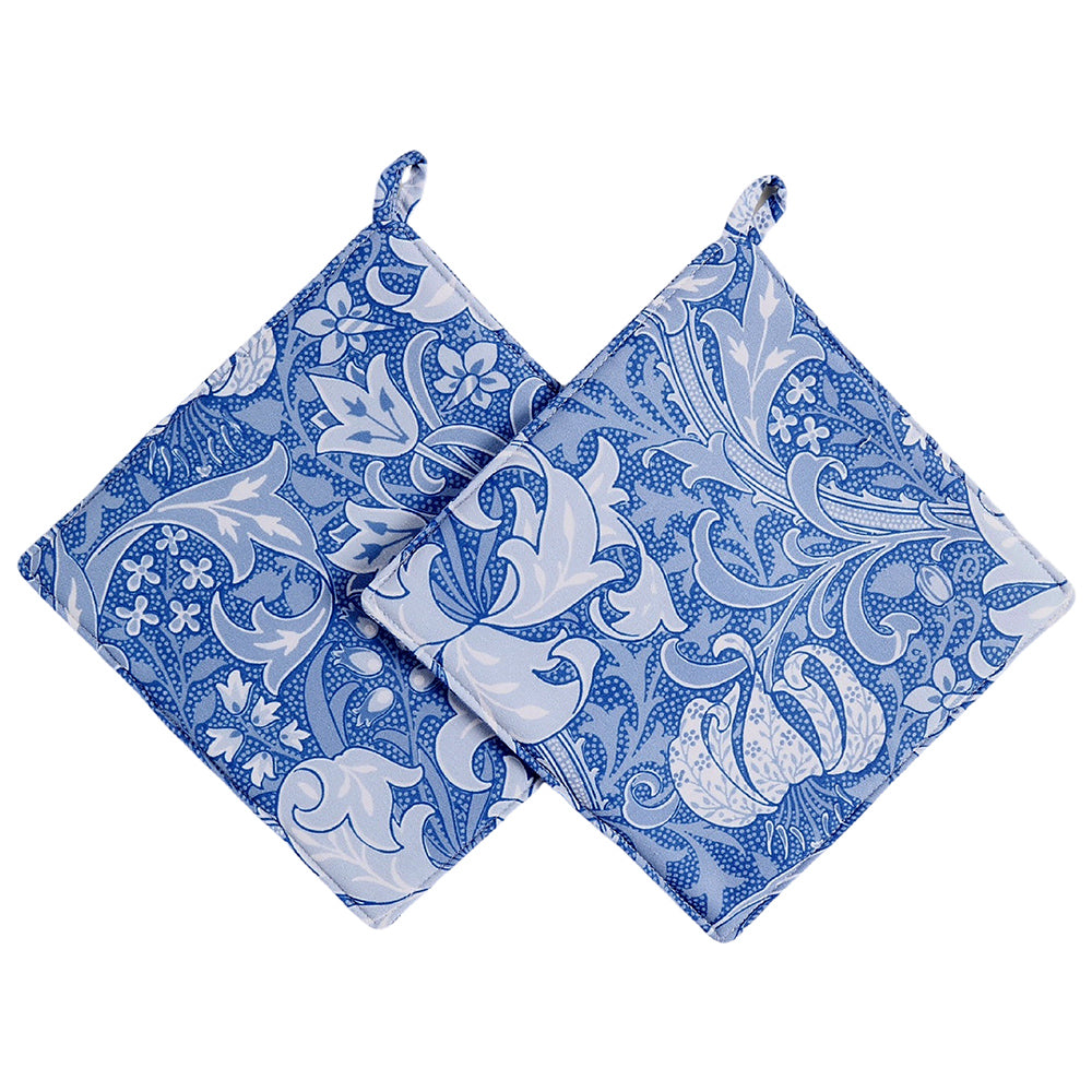 DSA Linen William Morris Golden Lily Blue Pot Holders, Set Of 2
