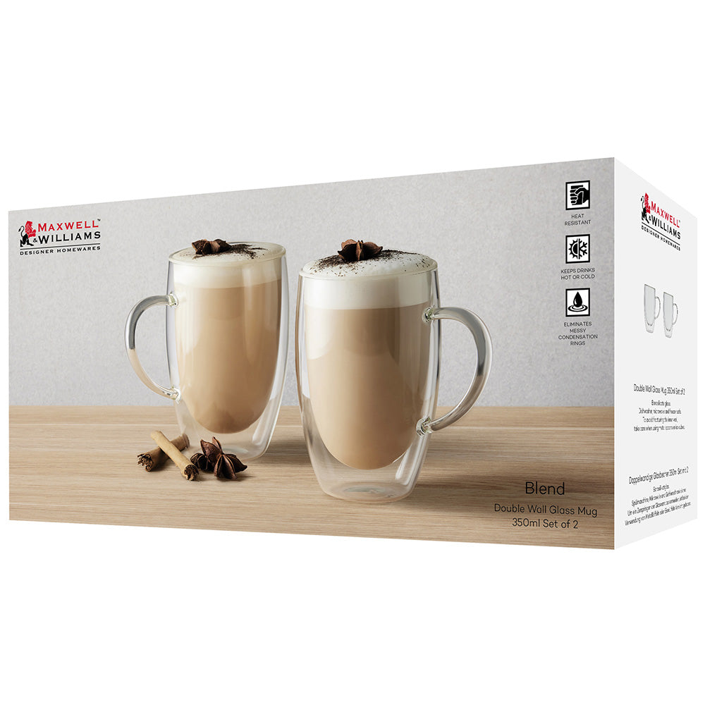 Maxwell & Williams Blend Double Wall Glass Mugs, Set Of 2