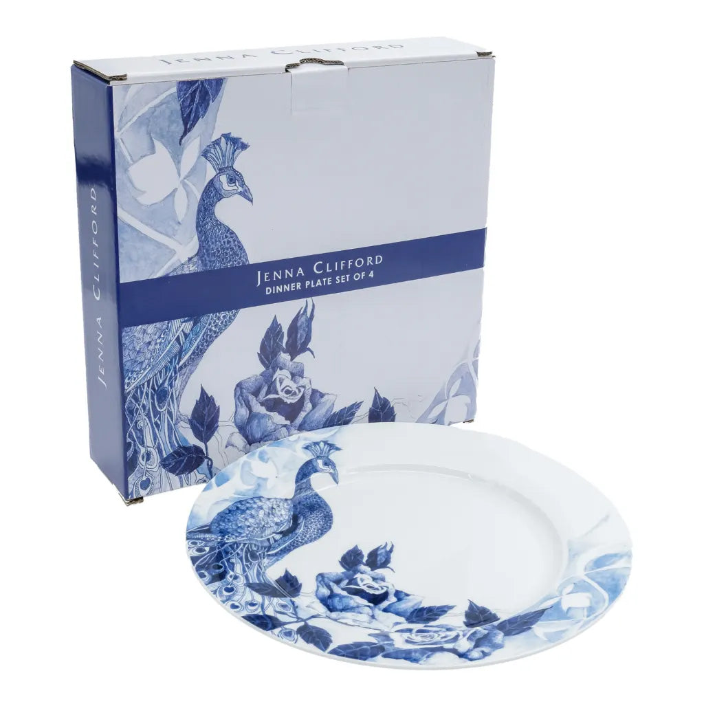 Jenna Clifford Peacock Sapphire Garden Dinner Plates, Set of 4