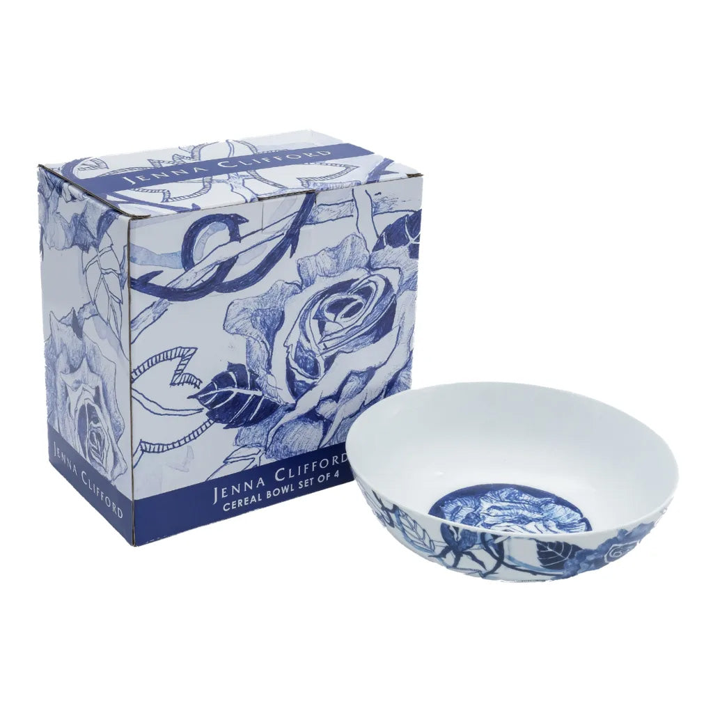 Jenna Clifford Peacock Sapphire Garden Cereal Bowls, Set of 4