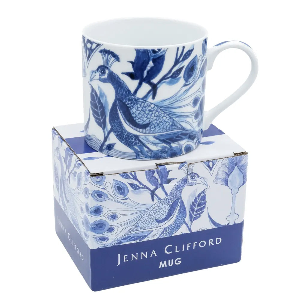 Jenna Clifford Peacock Sapphire Garden Cups & Saucers, Set of 4