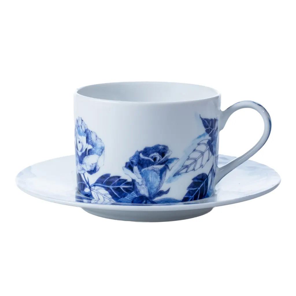 Jenna Clifford Peacock Sapphire Garden Cups & Saucers, Set of 4
