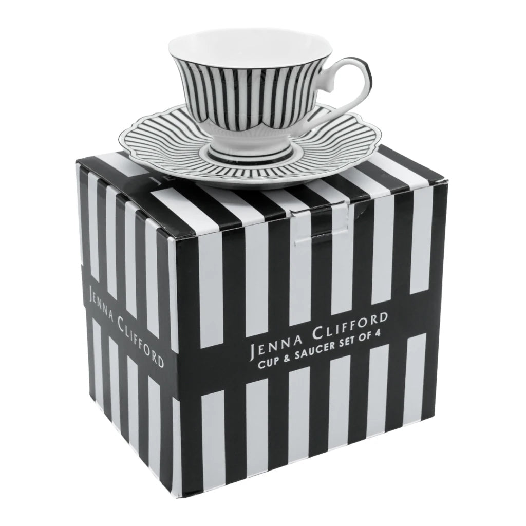Jenna Clifford Ivory Noir Cups & Saucers, Set of 4