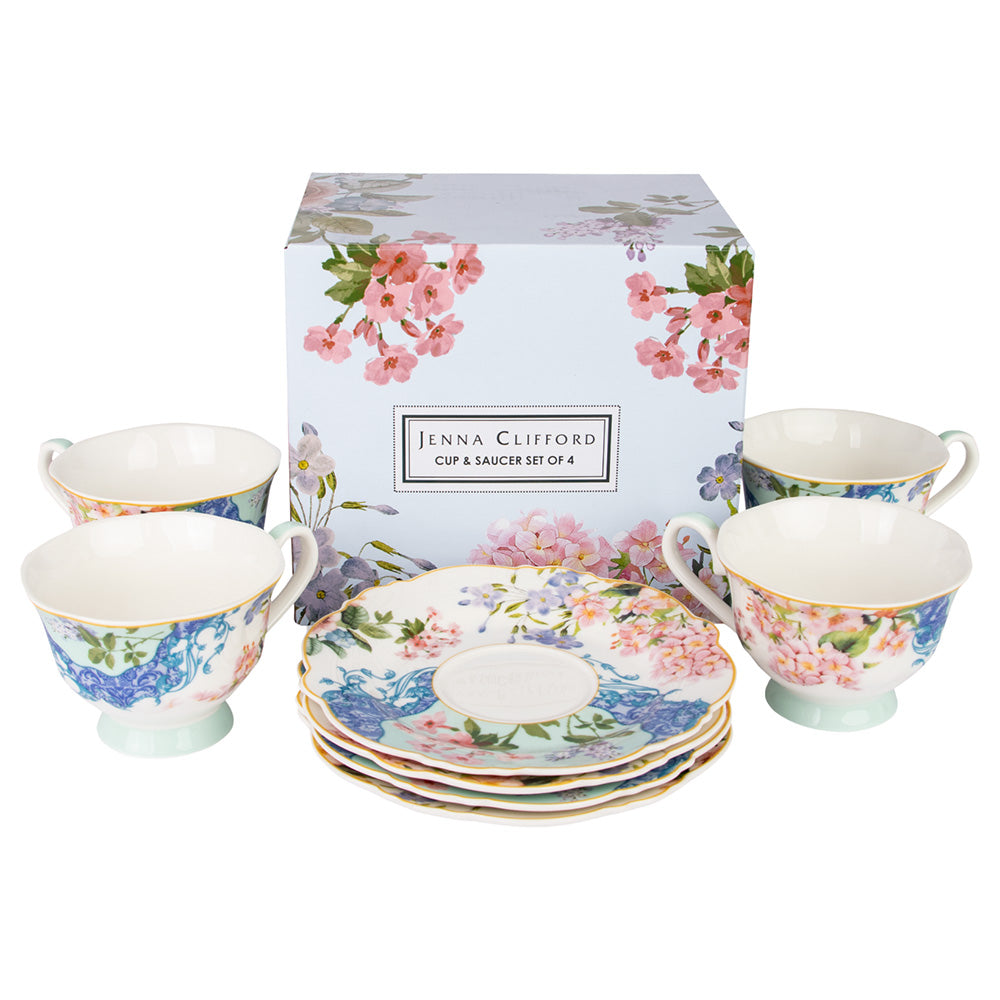 Jenna Clifford Belle Fleur Cup & Saucer, Set of 4