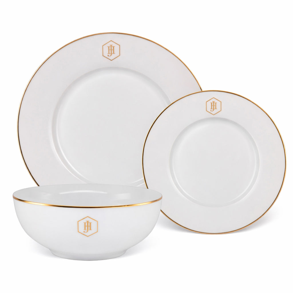 JAN Gold Rimmed Dinner Set, 12pc