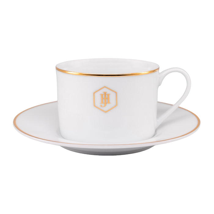 JAN Gold Rimmed Cup and Saucer, 220ml