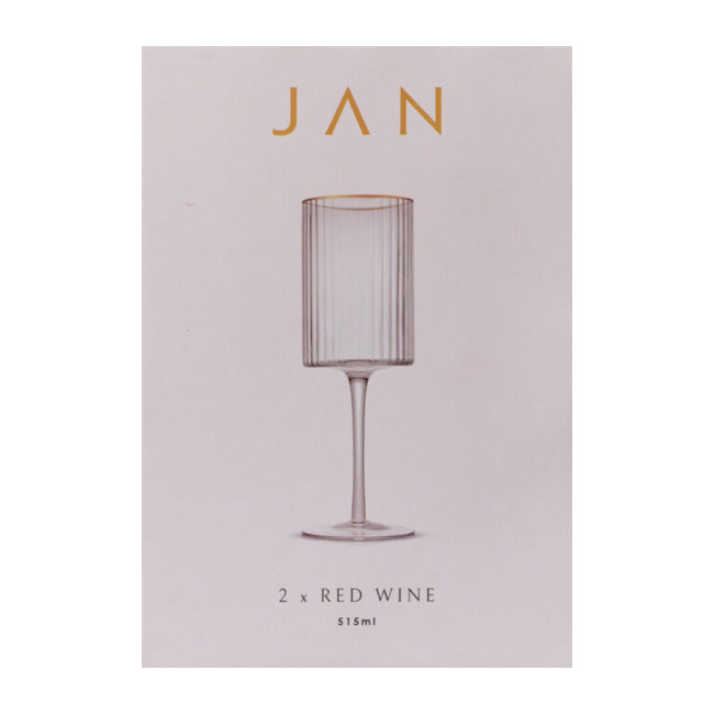 JAN Opulent Red Wine Glasses with Gold Rim, Set of 2