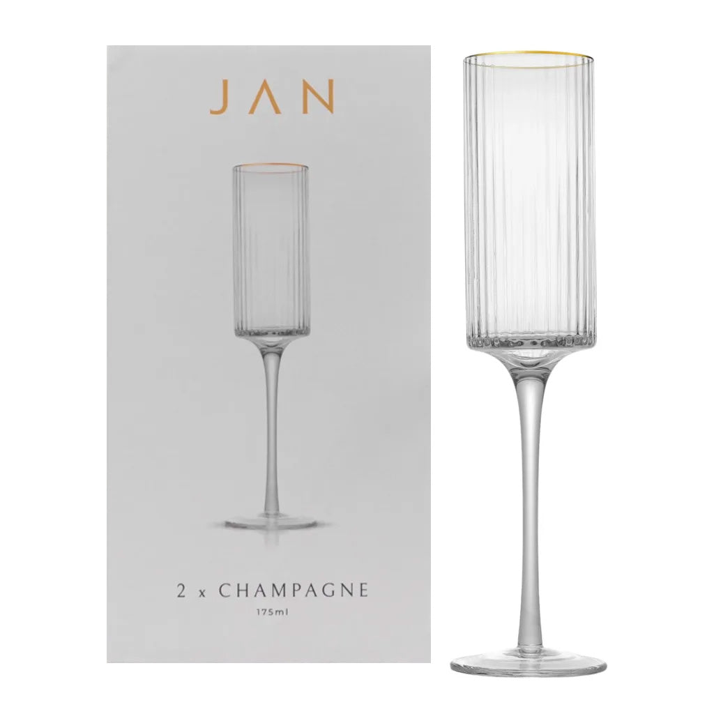 JAN Opulent Champagne Flutes with Gold Rim, Set of 2