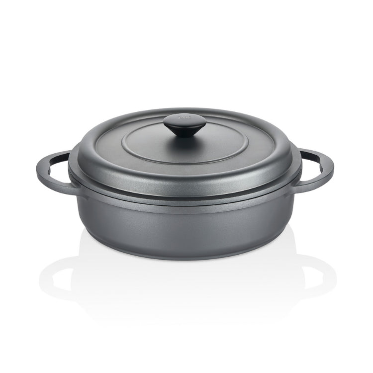 Premium Cast Aluminium Low Casserole Pot with Glass Lid - 26cm