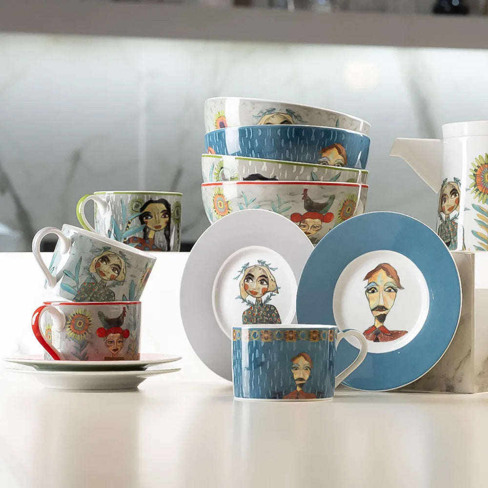 Olivia Cuzins Cup & Saucer, Set of 4