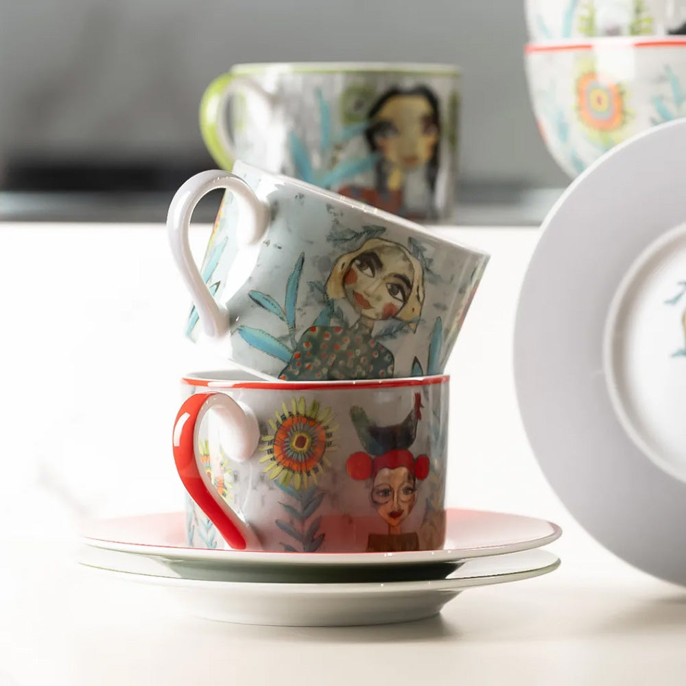 Olivia Cuzins Cup & Saucer, Set of 4