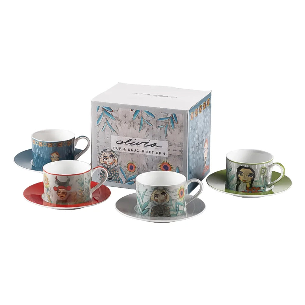 Olivia Cuzins Cup & Saucer, Set of 4