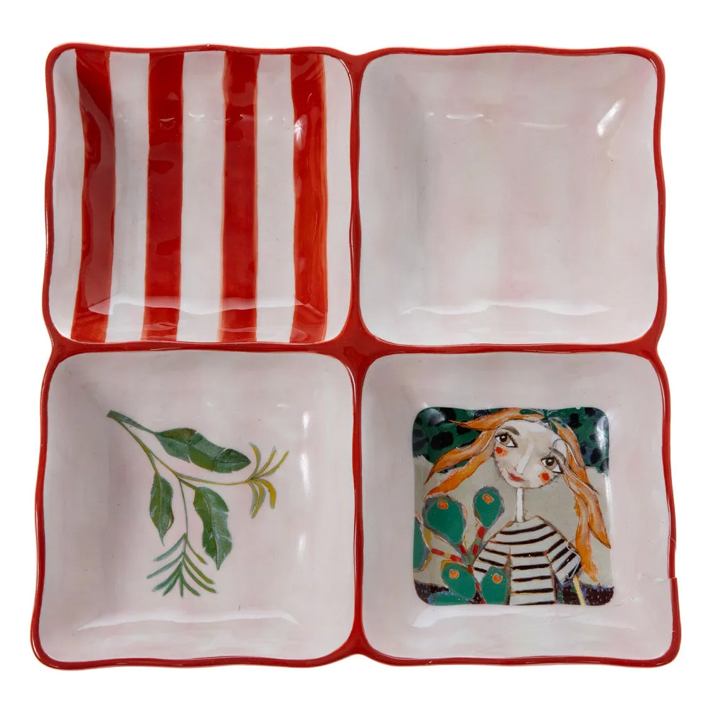Olivia Princess Hand-Painted 4-Division Square Bowl, 22cm