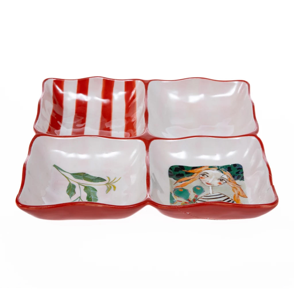 Olivia Princess Hand-Painted 4-Division Square Bowl, 22cm