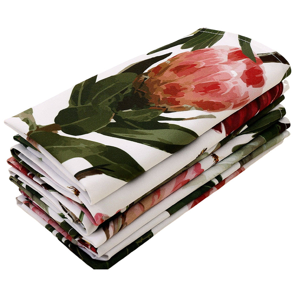 DSA Linen Cape Sugarbird Protea White Napkins, Set Of 6