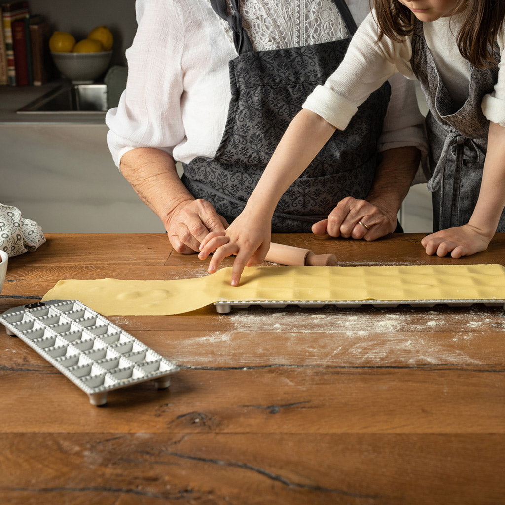 Marcato Classic Square 24 Hole Ravioli Mould with Wooden Rolling Pin