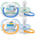 Avent Set Of 2 Ultra Air Pacifiers, I Love Mama & Boat (0-6m)