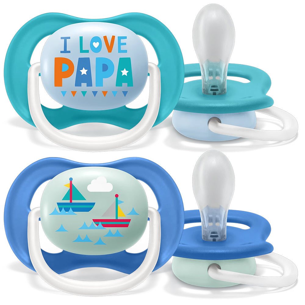 Avent Set Of 2 Ultra Air Pacifiers, I Love Papa & Yachts (6-18m)