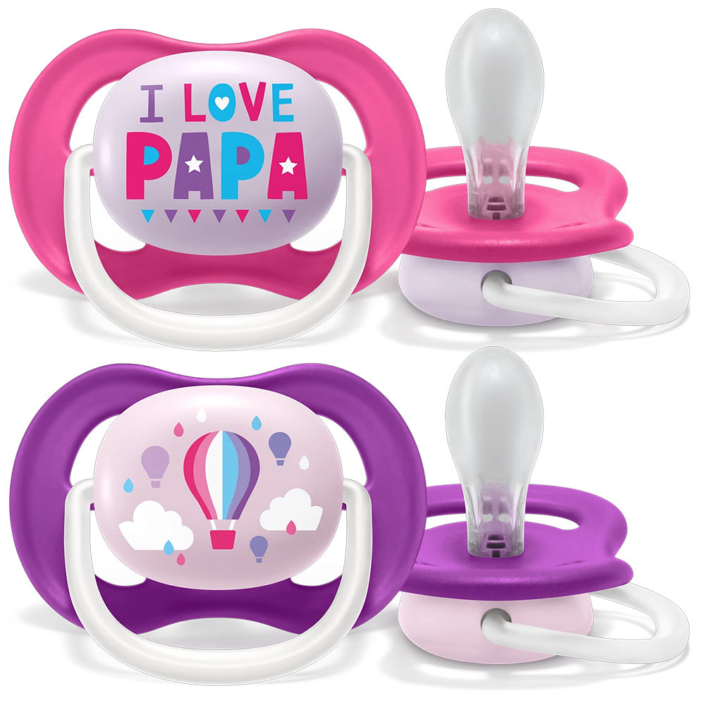 Avent Set Of 2 Ultra Air Pacifiers, I Love Papa & Balloon (6-18m)