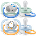 Avent Set Of 2 Ultra Air Pacifiers, Elephant & Penguin (0-6m)