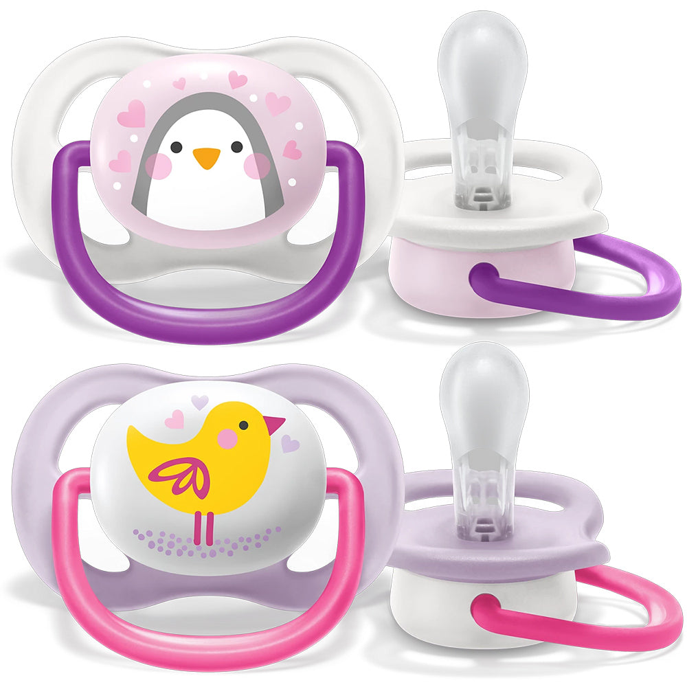 Avent Set Of 2 Ultra Air Pacifiers, Bird & Penguin (0-6m)