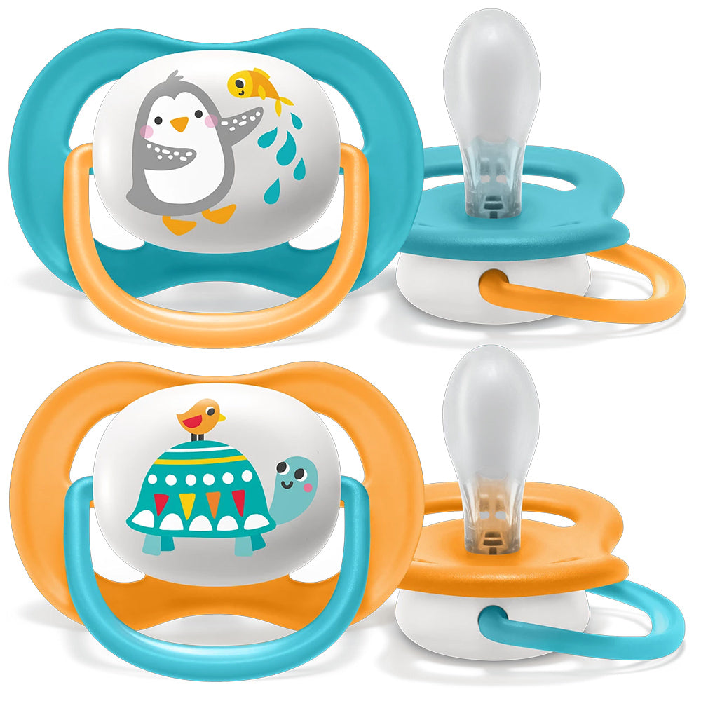 Avent Set Of 2 Ultra Air Pacifiers, Penguin & Turtle (6-18m)