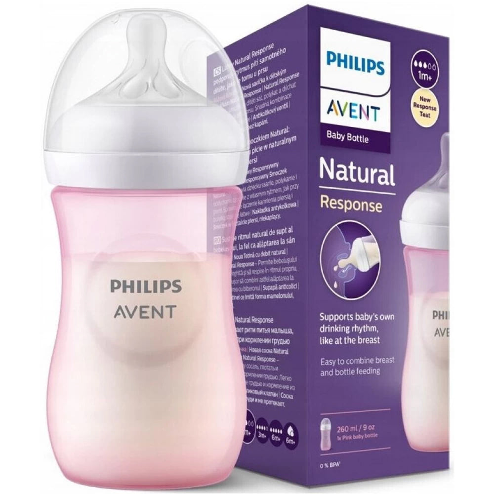 Avent Natural Response 260ml Baby Bottle, Pink