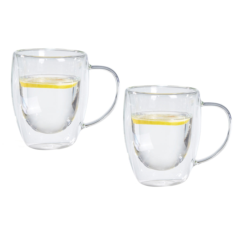 O'lala Set Of 2 Double Walled Glass Mugs, 450ml