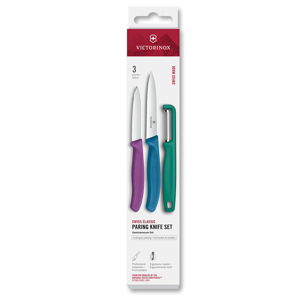 Victorinox Swiss Classic Multi-Coloured Paring Knife Set with I-Peeler, 3pc