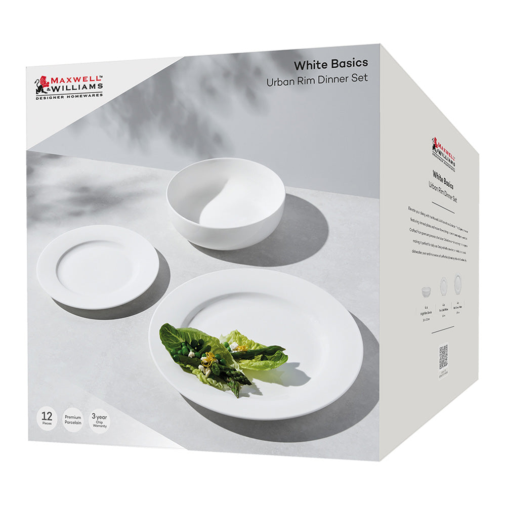 Maxwell & Williams White Basics Urban Rim Dinner Set, 12pc