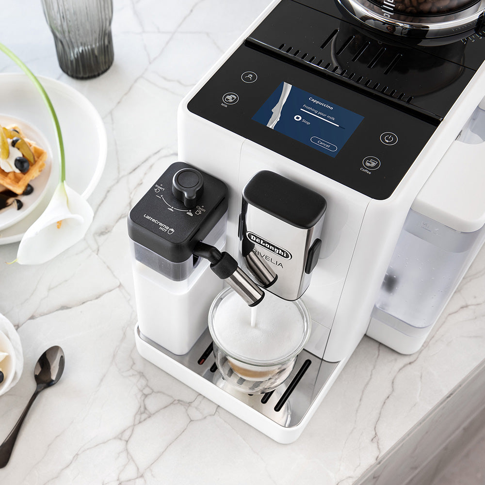DeLonghi Rivelia Bean To Cup Fully Automatic Arctic White Coffee Machine