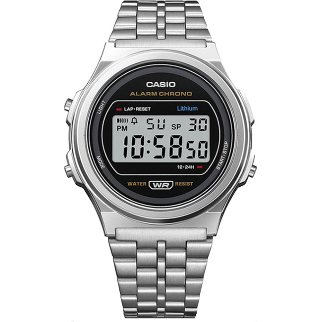 Casio Retro Unisex Round Silver Digital Wrist Watch, A171WE-1ADF