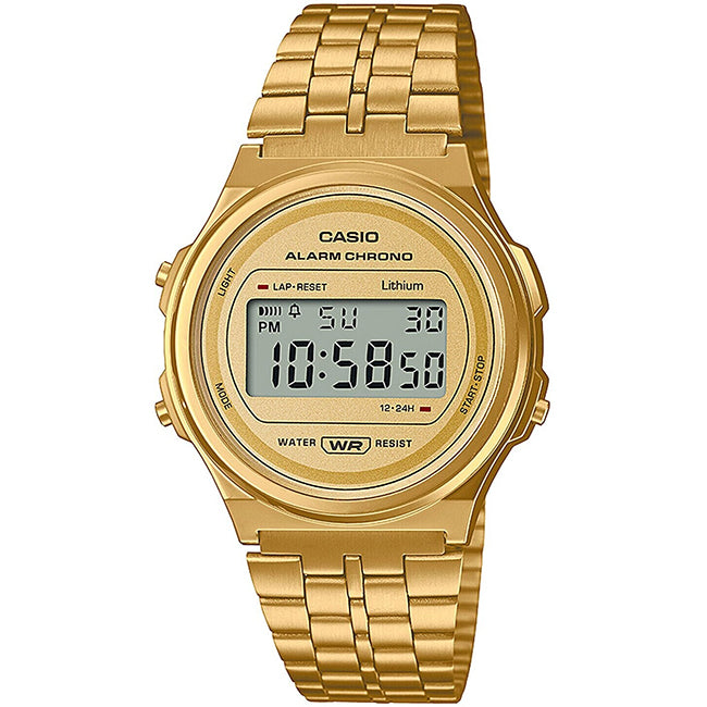 Casio Retro Unisex Round Gold Digital Wrist Watch, A171WEG-9ADF