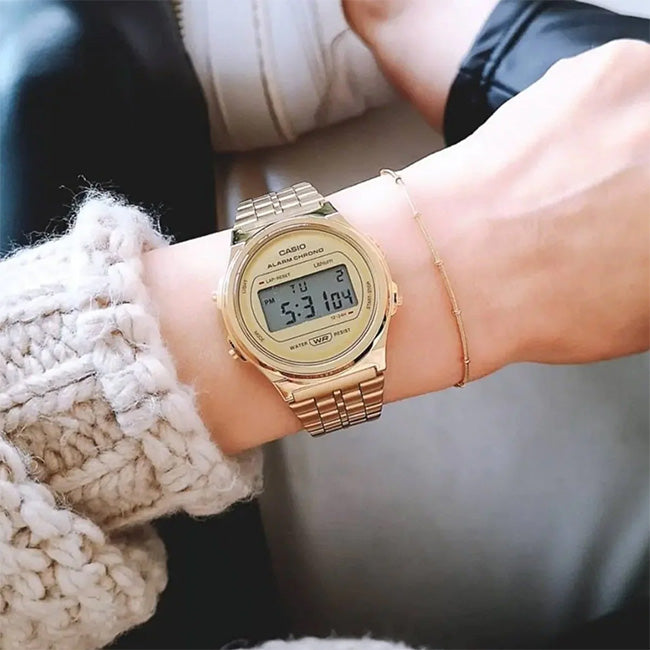 Casio Retro Unisex Round Gold Digital Wrist Watch, A171WEG-9ADF