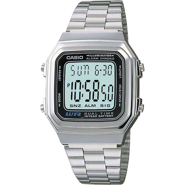 Casio Retro Men's Illuminator Silver Digital Wrist Watch, A178WA-1AUDF