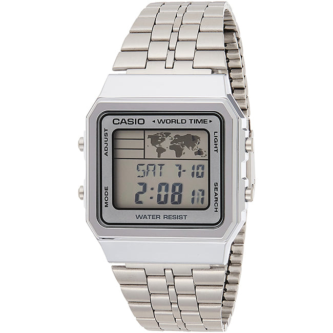 Casio Retro Men's World Time Silver Digital Wrist Watch, A500WA-7DF