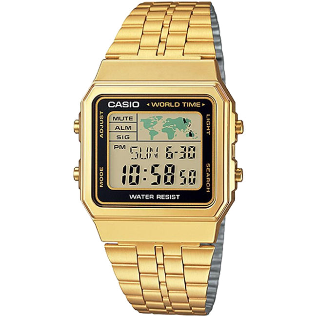 Casio Retro World Time Gold Digital Wrist Watch, A500WGA