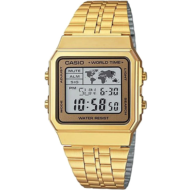 Casio Retro World Time Gold Digital Wrist Watch, A500WGA
