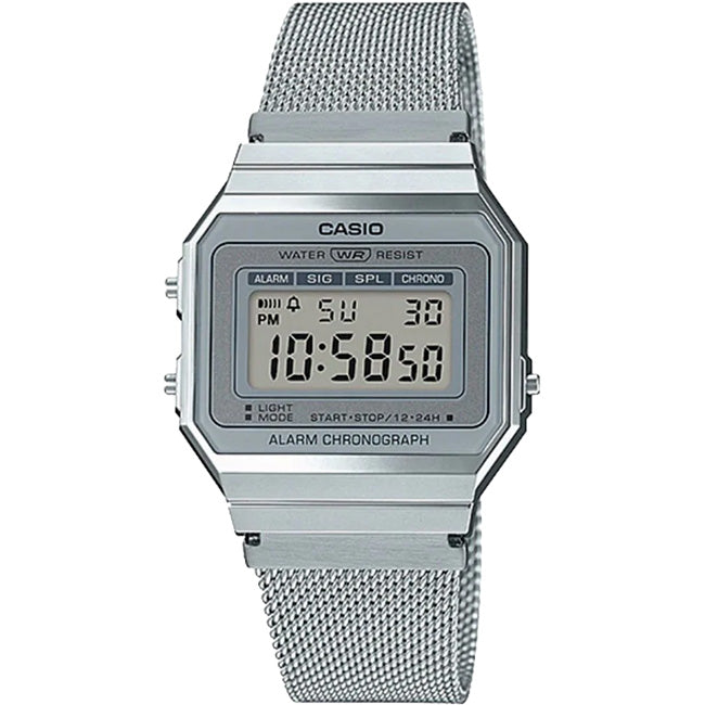 Casio Retro Stainless Steel Mesh Digital Wrist Watch, A700WM-7ADF