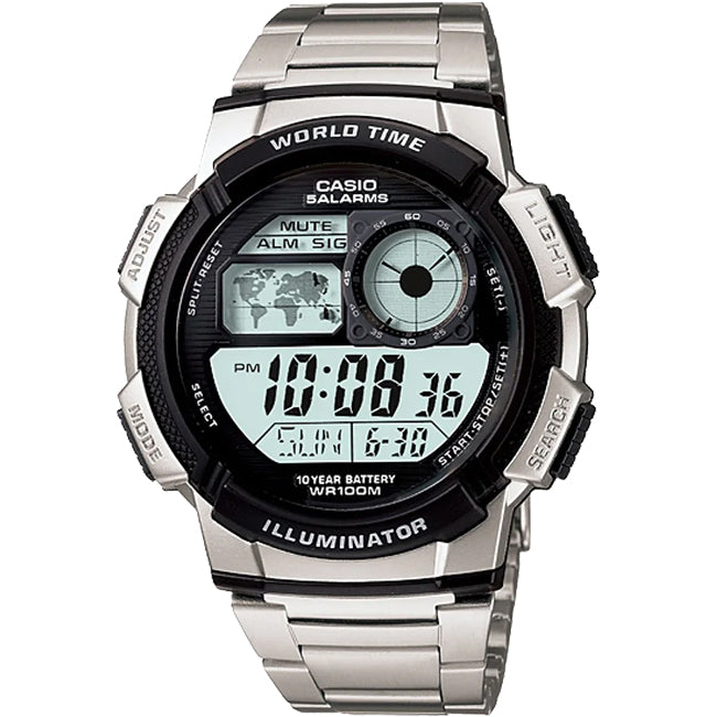 Casio Standard World Time 100m Mens Digital Wrist Watch, AE-1000WD-1AVDF