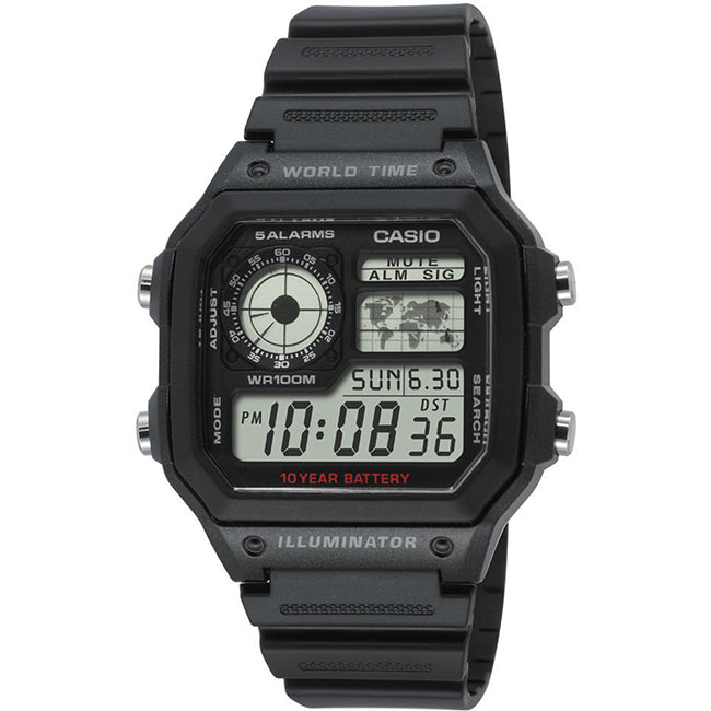 Casio Standard Men's 100m World Time Digital Wrist Watch, AE-1200WH