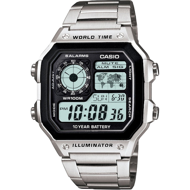 Casio Standard Men's 100m Digital Wrist Watch, AE-1200WHD-1AVDF