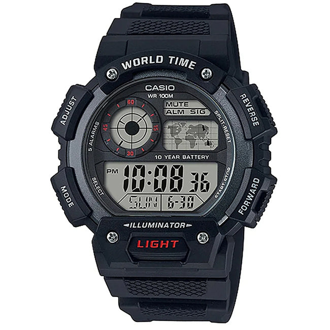 Casio Standard Men's 100m World Time Digital Watch, AE-1400WH-1AVDF