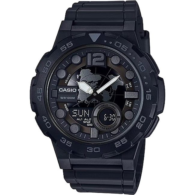 Casio Standard Men's 100m World Time AnaDigi Wrist Watch, AEQ-100W-1BVDF